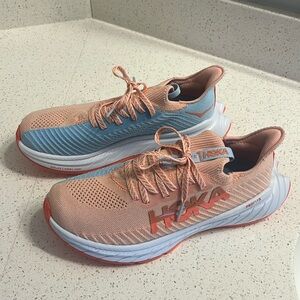 Blue & orange Hoka carbon x running shoe